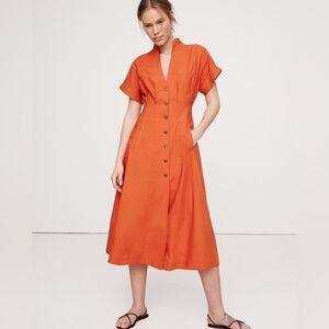 NWT | Banana Republic Cotton Poplin Shirt Dress in Sunset Orange
